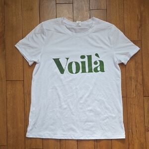 White T-Shirt with Green Voilà Print Size S